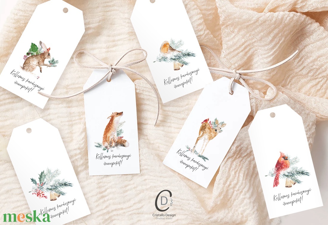 Karácsonyi ajándékkísérő kártyacsomag, ajándékátadó címke, erdei állatos 6 db - karácsony - karácsonyi ajándékozás - karácsonyi képeslap, üdvözlőlap, ajándékkísérő - Meska.hu