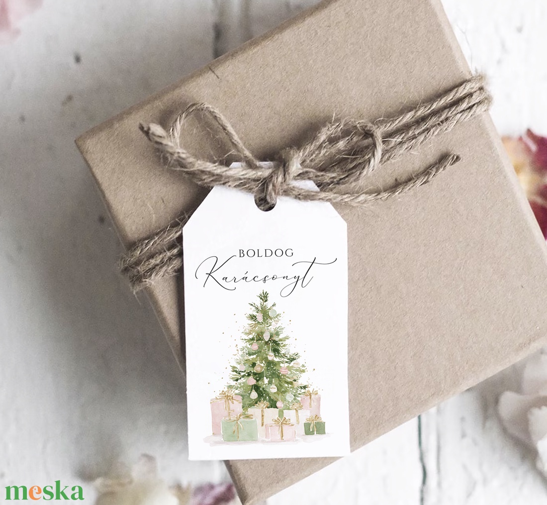 Karácsonyi ajándékkísérő, greenery, pink ajándékátadó címke 6 db - karácsony - karácsonyi ajándékozás - karácsonyi képeslap, üdvözlőlap, ajándékkísérő - Meska.hu