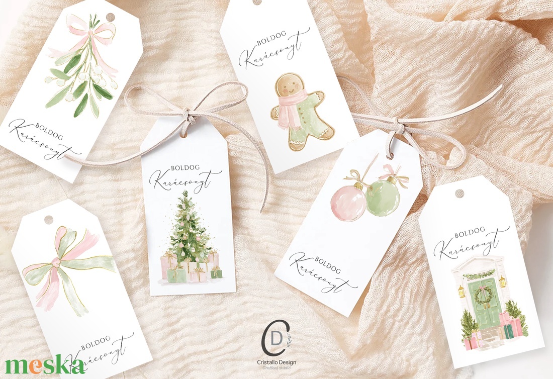 Karácsonyi ajándékkísérő, greenery, pink ajándékátadó címke 6 db - karácsony - karácsonyi ajándékozás - karácsonyi képeslap, üdvözlőlap, ajándékkísérő - Meska.hu