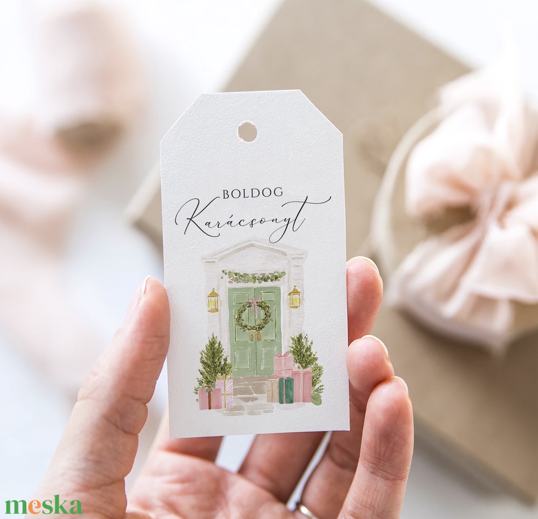 Karácsonyi ajándékkísérő, greenery, pink ajándékátadó címke 6 db - karácsony - karácsonyi ajándékozás - karácsonyi képeslap, üdvözlőlap, ajándékkísérő - Meska.hu