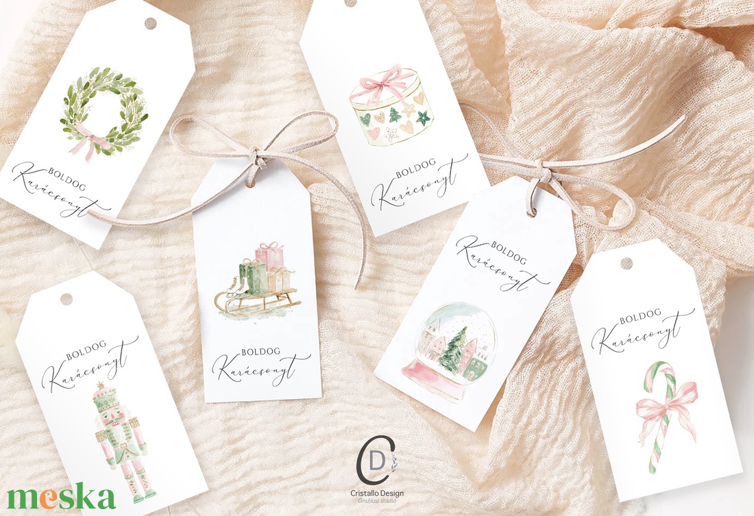 Karácsonyi ajándékkísérő, greenery, pink ajándékátadó címke szett 6 db - karácsony - karácsonyi ajándékozás - karácsonyi képeslap, üdvözlőlap, ajándékkísérő - Meska.hu
