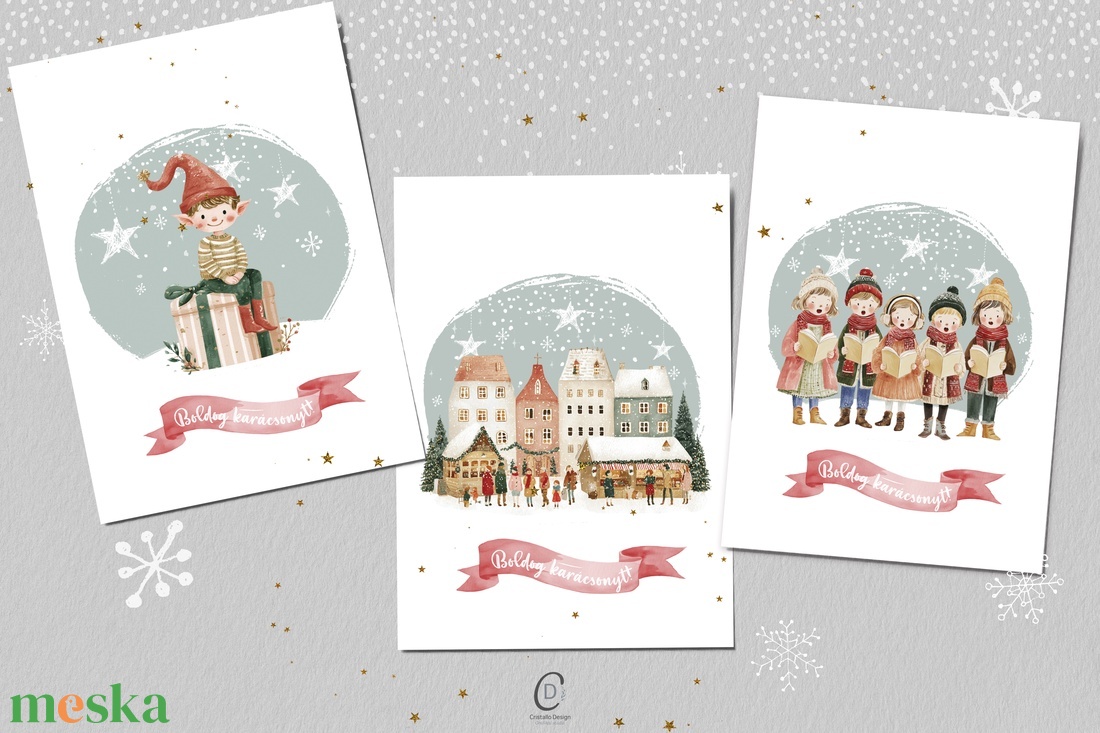 Karácsonyi képeslap, téli üdvözlőlap, ajándékkísérő szett 3 db - karácsony - karácsonyi ajándékozás - karácsonyi képeslap, üdvözlőlap, ajándékkísérő - Meska.hu