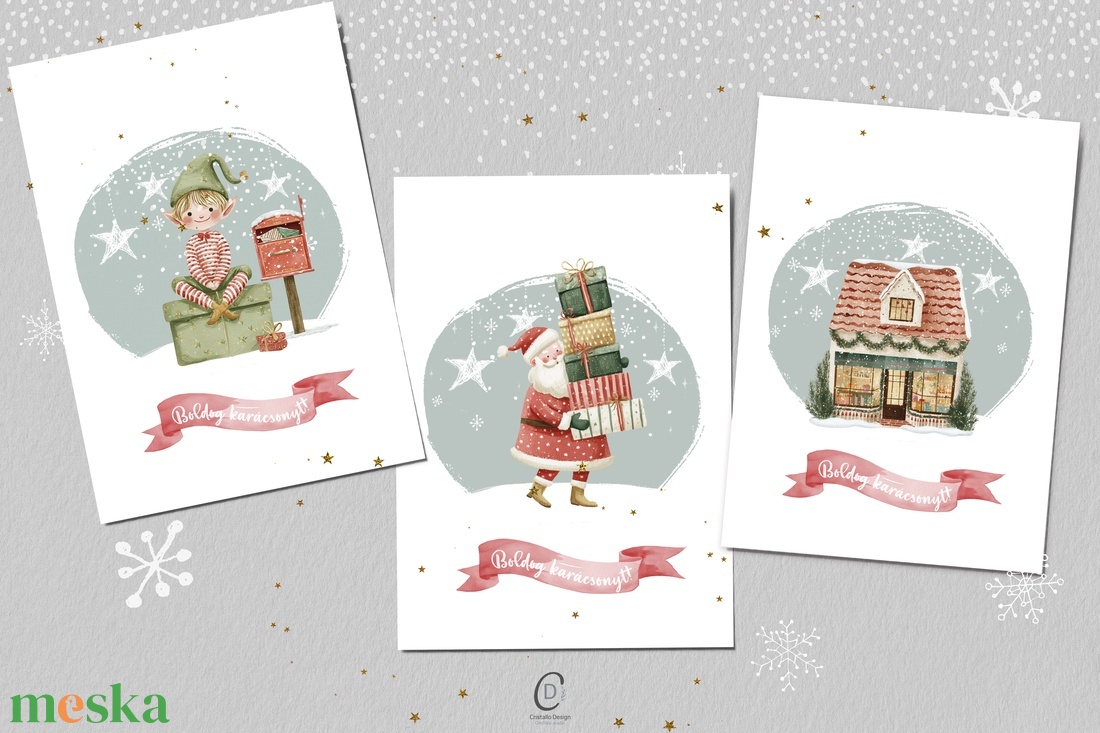 Karácsonyi képeslap, téli üdvözlőlap, ajándékkísérő szett 3 db - karácsony - karácsonyi ajándékozás - karácsonyi képeslap, üdvözlőlap, ajándékkísérő - Meska.hu