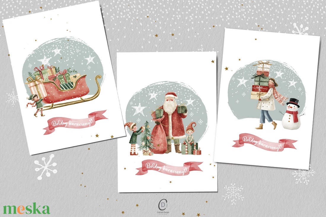 Karácsonyi képeslap, téli üdvözlőlap, ajándékkísérő szett 3 db - karácsony - karácsonyi ajándékozás - karácsonyi képeslap, üdvözlőlap, ajándékkísérő - Meska.hu