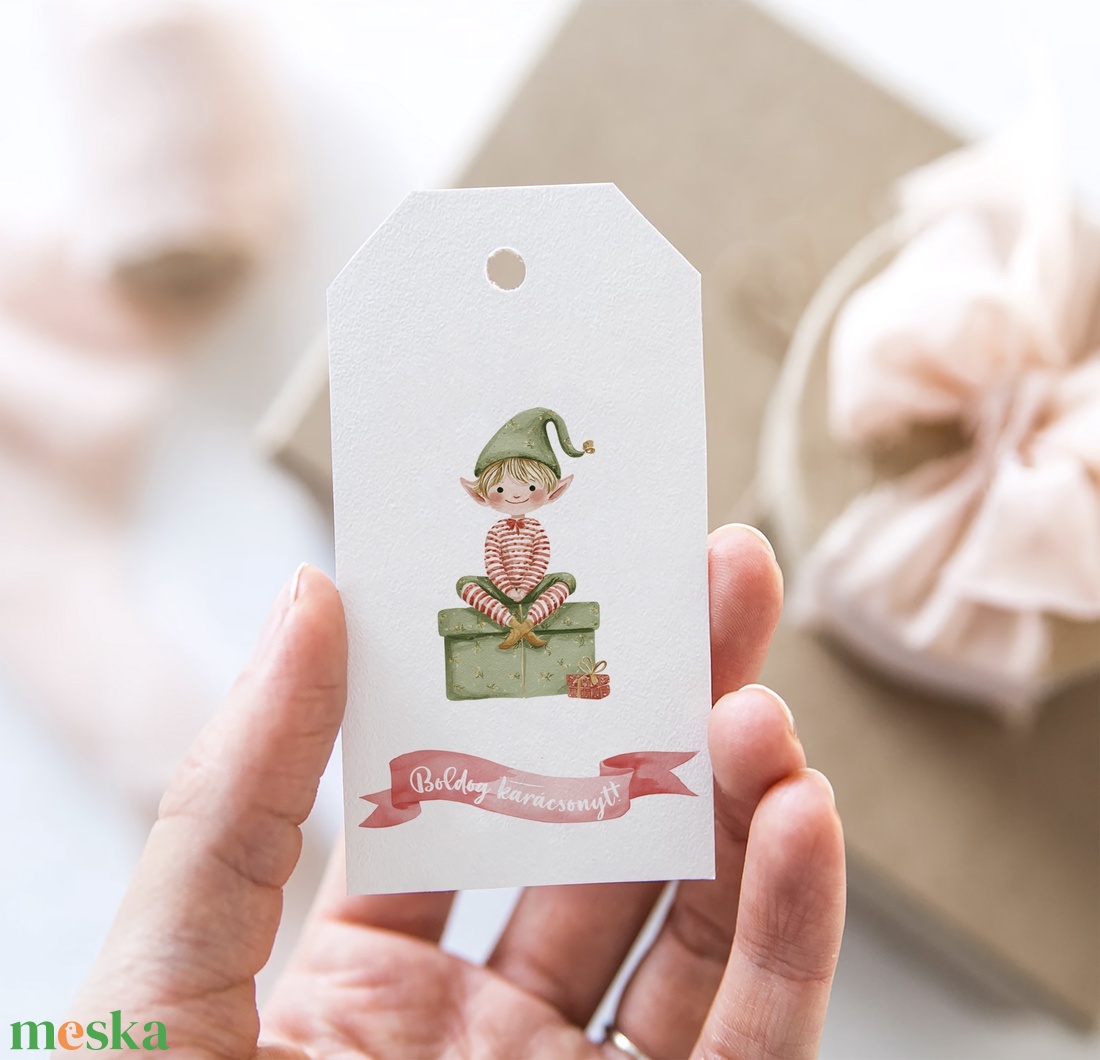 Karácsonyi ajándékkísérő, Mikulás ajándékátadó címke szett 6 db - karácsony - karácsonyi ajándékozás - karácsonyi képeslap, üdvözlőlap, ajándékkísérő - Meska.hu
