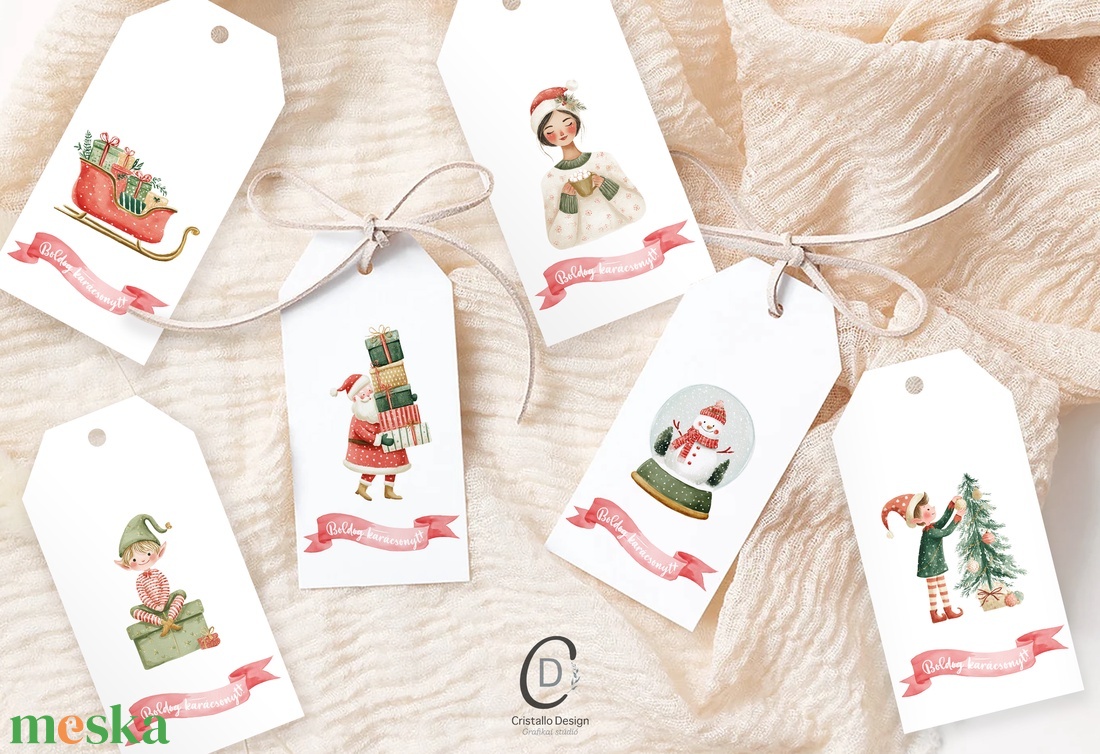 Karácsonyi ajándékkísérő, Mikulás ajándékátadó címke szett 6 db - karácsony - karácsonyi ajándékozás - karácsonyi képeslap, üdvözlőlap, ajándékkísérő - Meska.hu