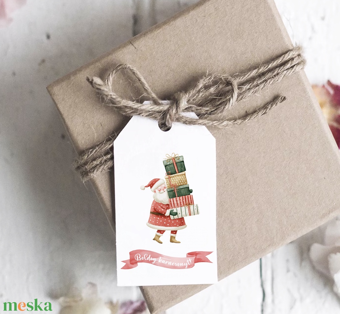 Karácsonyi ajándékkísérő, Mikulás ajándékátadó címke szett 6 db - karácsony - karácsonyi ajándékozás - karácsonyi képeslap, üdvözlőlap, ajándékkísérő - Meska.hu