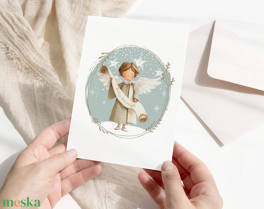 Karácsonyi képeslap, angyalos üdvözlőlap, ajándékkísérő szett 3 db - karácsony - karácsonyi ajándékozás - karácsonyi képeslap, üdvözlőlap, ajándékkísérő - Meska.hu