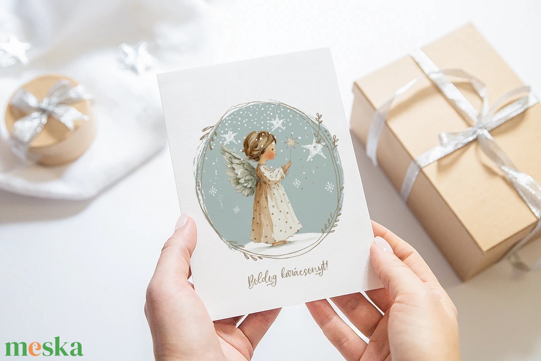 Karácsonyi képeslap, angyalos üdvözlőlap, ajándékkísérő szett 3 db - karácsony - karácsonyi ajándékozás - karácsonyi képeslap, üdvözlőlap, ajándékkísérő - Meska.hu