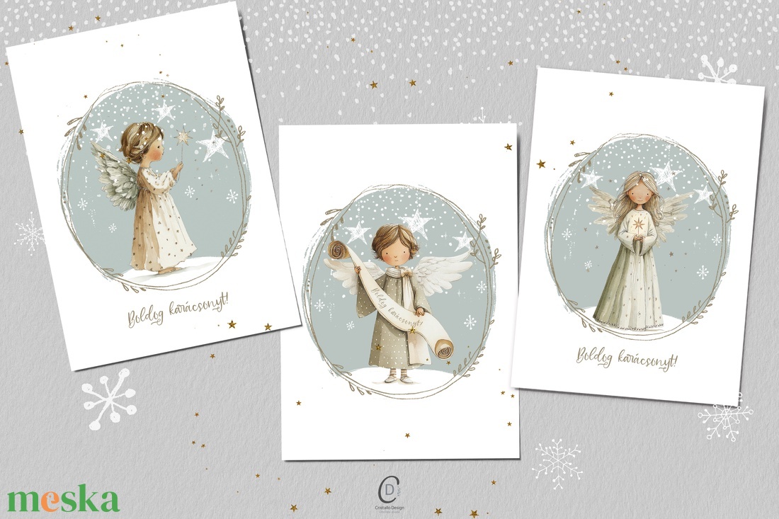 Karácsonyi képeslap, angyalos üdvözlőlap, ajándékkísérő szett 3 db - karácsony - karácsonyi ajándékozás - karácsonyi képeslap, üdvözlőlap, ajándékkísérő - Meska.hu