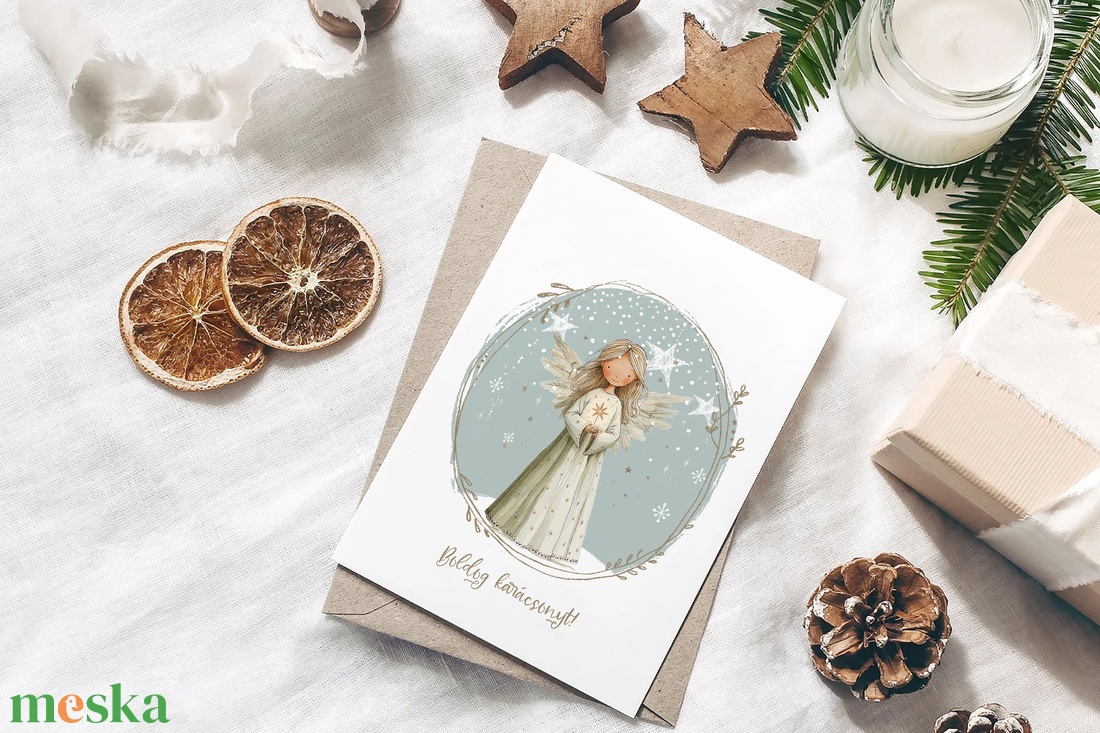 Karácsonyi képeslap, angyalos üdvözlőlap, ajándékkísérő szett 3 db - karácsony - karácsonyi ajándékozás - karácsonyi képeslap, üdvözlőlap, ajándékkísérő - Meska.hu