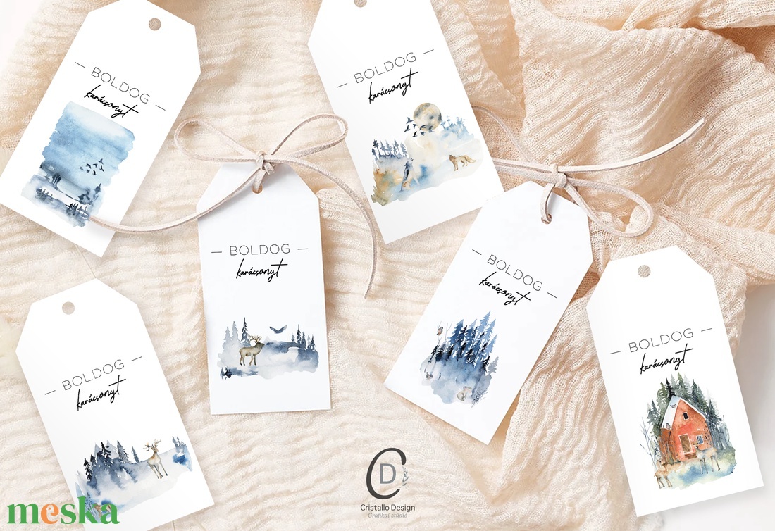 Karácsonyi ajándékkísérő, ajándékátadó címke szett 6 db - karácsony - karácsonyi ajándékozás - karácsonyi képeslap, üdvözlőlap, ajándékkísérő - Meska.hu