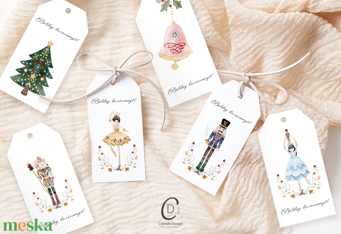 Karácsonyi ajándékkísérő, Diótörő ajándékátadó címke szett 6 db - karácsony - karácsonyi ajándékozás - karácsonyi képeslap, üdvözlőlap, ajándékkísérő - Meska.hu