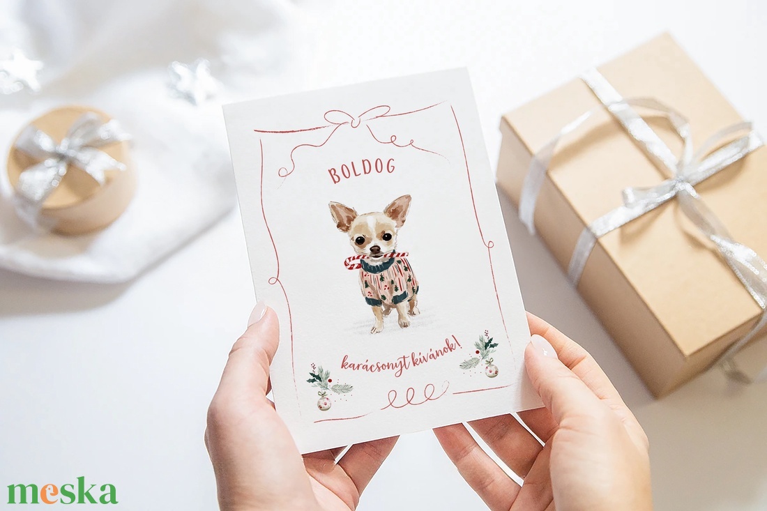 Kutyás karácsonyi képeslap, ünnepi üdvözlőlap, ajándékkísérő - karácsony - karácsonyi ajándékozás - karácsonyi képeslap, üdvözlőlap, ajándékkísérő - Meska.hu