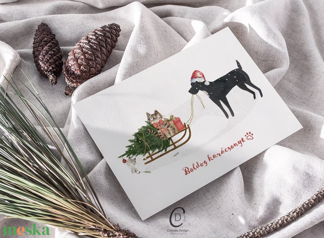 Kutyás, macskás karácsonyi képeslap, ünnepi üdvözlőlap, ajándékkísérő - karácsony - karácsonyi ajándékozás - karácsonyi képeslap, üdvözlőlap, ajándékkísérő - Meska.hu