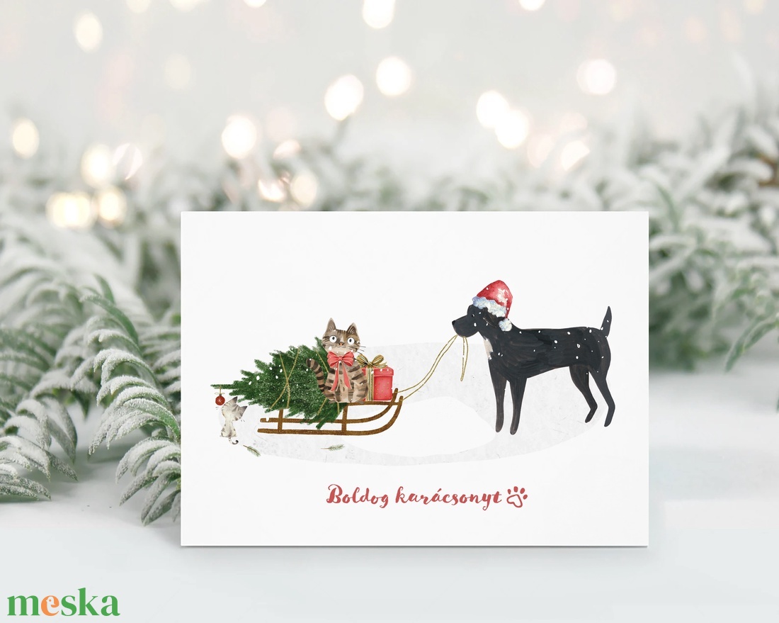 Kutyás, macskás karácsonyi képeslap, ünnepi üdvözlőlap, ajándékkísérő - karácsony - karácsonyi ajándékozás - karácsonyi képeslap, üdvözlőlap, ajándékkísérő - Meska.hu