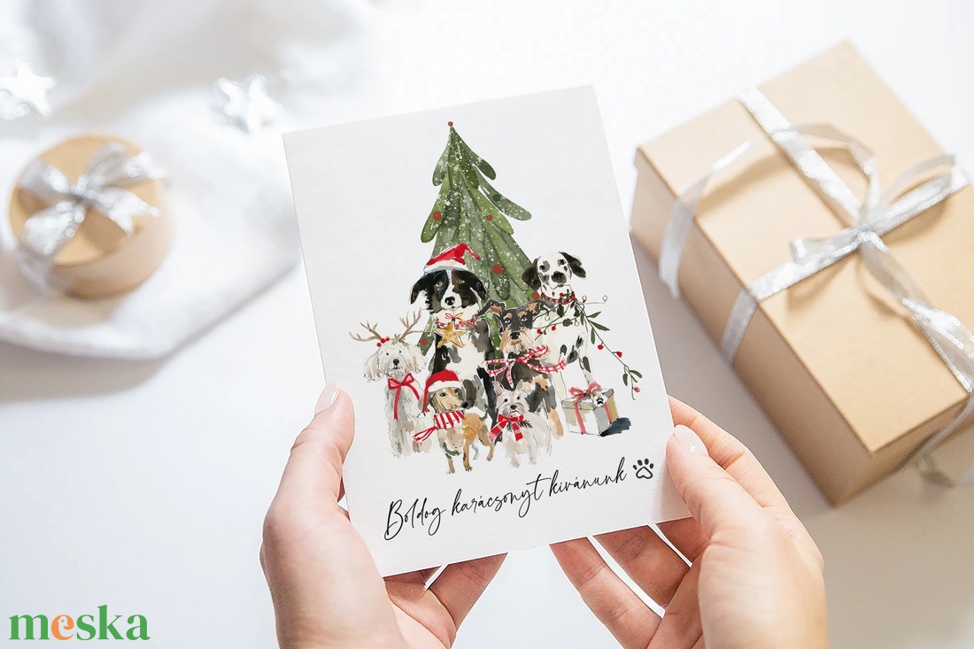 Kutyás karácsonyi képeslap, ünnepi üdvözlőlap, ajándékkísérő - karácsony - karácsonyi ajándékozás - karácsonyi képeslap, üdvözlőlap, ajándékkísérő - Meska.hu