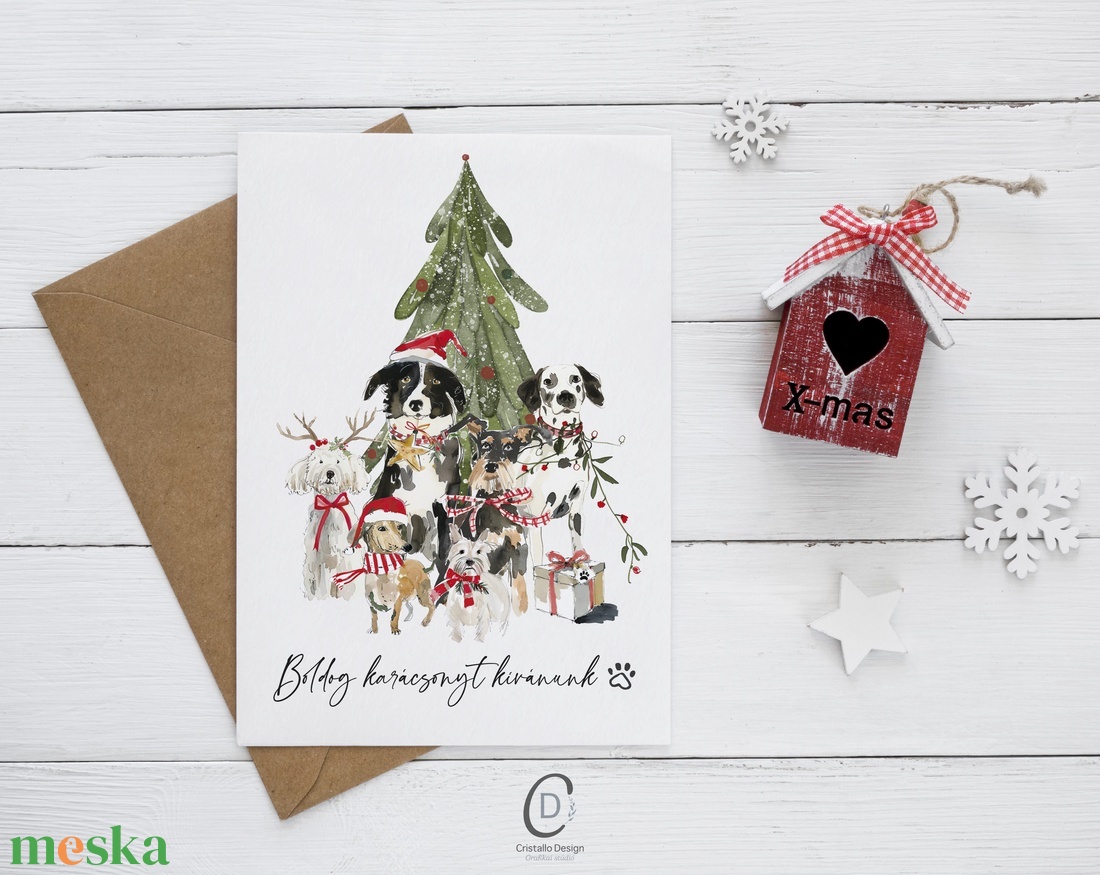 Kutyás karácsonyi képeslap, ünnepi üdvözlőlap, ajándékkísérő - karácsony - karácsonyi ajándékozás - karácsonyi képeslap, üdvözlőlap, ajándékkísérő - Meska.hu