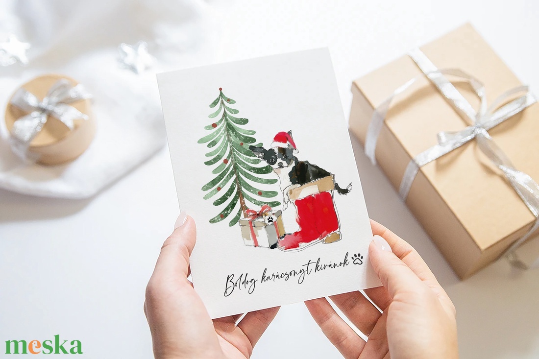 Kutyás karácsonyi képeslap, ünnepi üdvözlőlap, ajándékkísérő - karácsony - karácsonyi ajándékozás - karácsonyi képeslap, üdvözlőlap, ajándékkísérő - Meska.hu