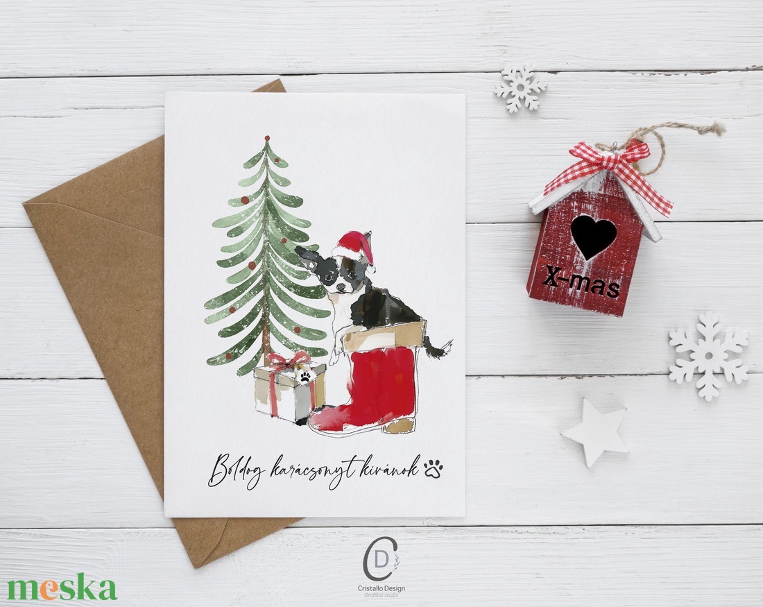 Kutyás karácsonyi képeslap, ünnepi üdvözlőlap, ajándékkísérő - karácsony - karácsonyi ajándékozás - karácsonyi képeslap, üdvözlőlap, ajándékkísérő - Meska.hu