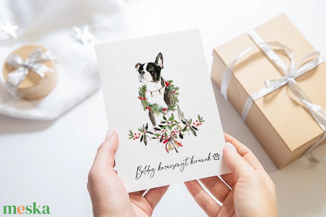 Kutyás karácsonyi képeslap, ünnepi üdvözlőlap, ajándékkísérő - karácsony - karácsonyi ajándékozás - karácsonyi képeslap, üdvözlőlap, ajándékkísérő - Meska.hu