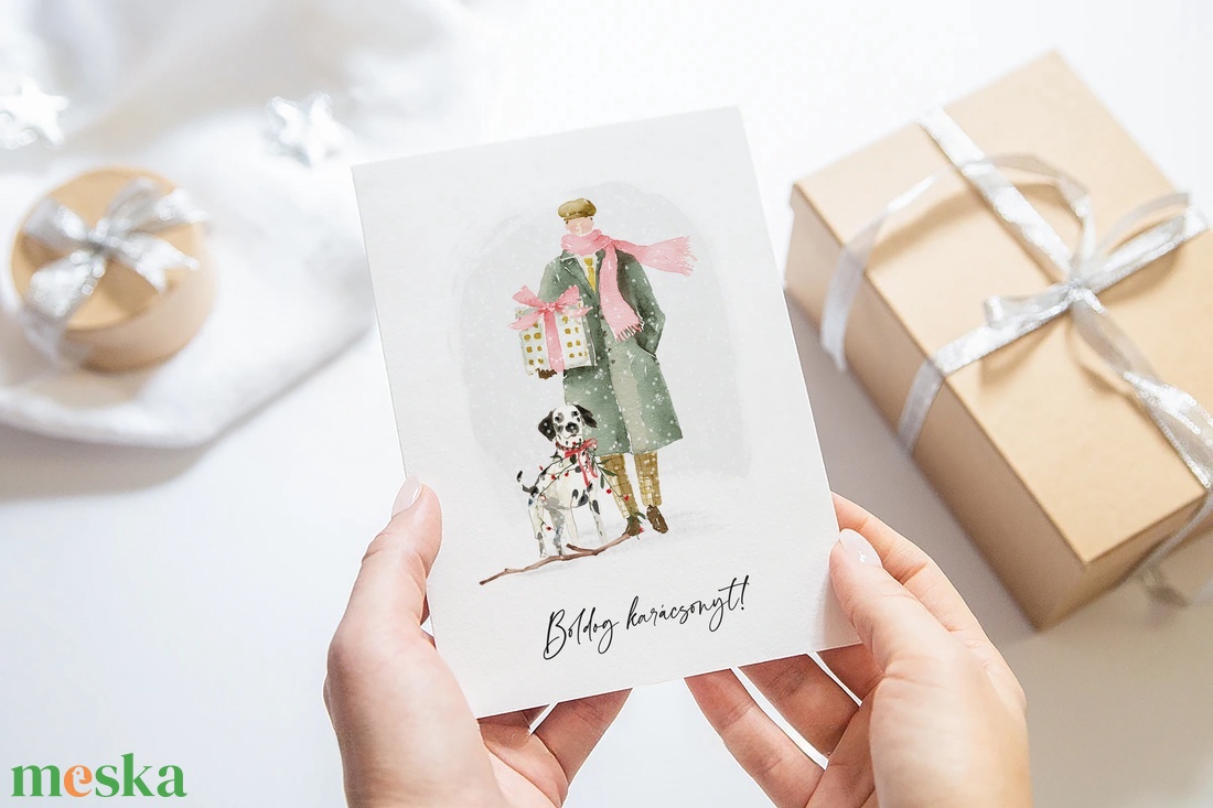 Karácsonyi képeslap, kutyás üdvözlőlap, ajándékkísérő - karácsony - karácsonyi ajándékozás - karácsonyi képeslap, üdvözlőlap, ajándékkísérő - Meska.hu