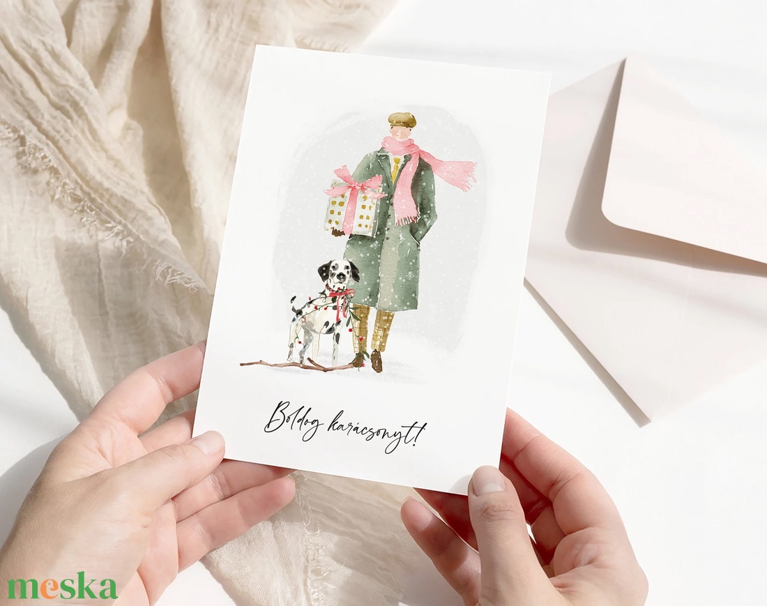 Karácsonyi képeslap, kutyás üdvözlőlap, ajándékkísérő - karácsony - karácsonyi ajándékozás - karácsonyi képeslap, üdvözlőlap, ajándékkísérő - Meska.hu