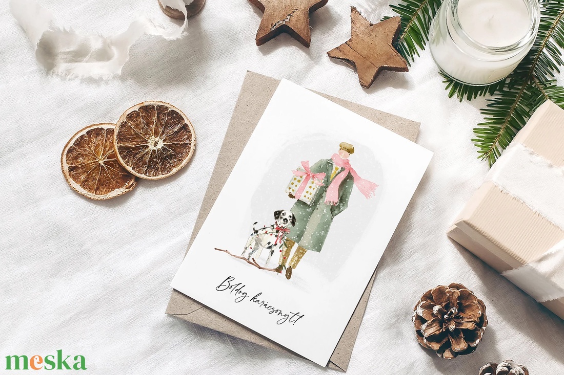 Karácsonyi képeslap, kutyás üdvözlőlap, ajándékkísérő - karácsony - karácsonyi ajándékozás - karácsonyi képeslap, üdvözlőlap, ajándékkísérő - Meska.hu