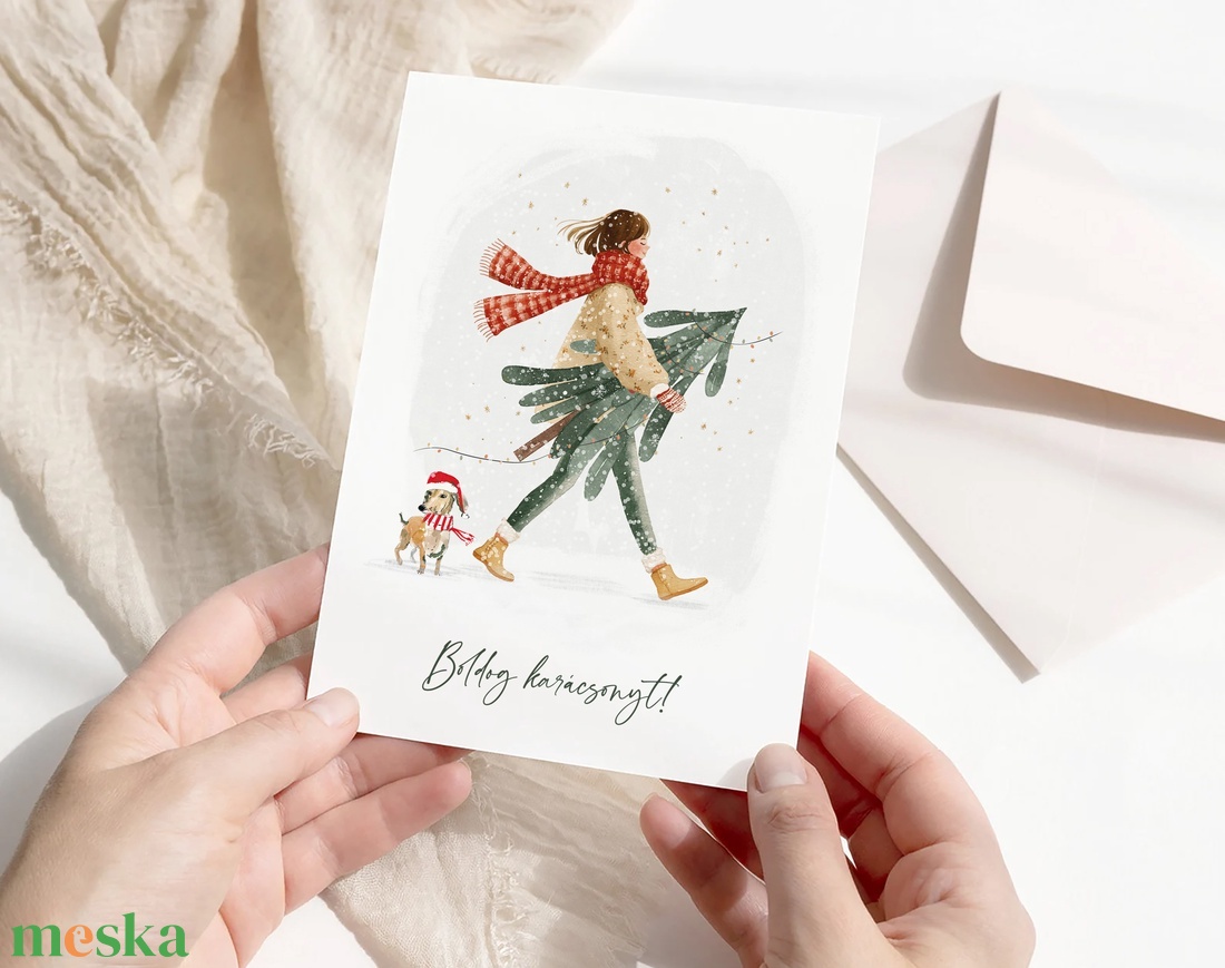 Karácsonyi képeslap, kutyás üdvözlőlap, ajándékkísérő - karácsony - karácsonyi ajándékozás - karácsonyi képeslap, üdvözlőlap, ajándékkísérő - Meska.hu