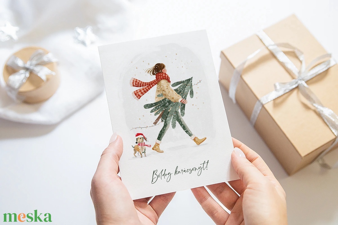 Karácsonyi képeslap, kutyás üdvözlőlap, ajándékkísérő - karácsony - karácsonyi ajándékozás - karácsonyi képeslap, üdvözlőlap, ajándékkísérő - Meska.hu