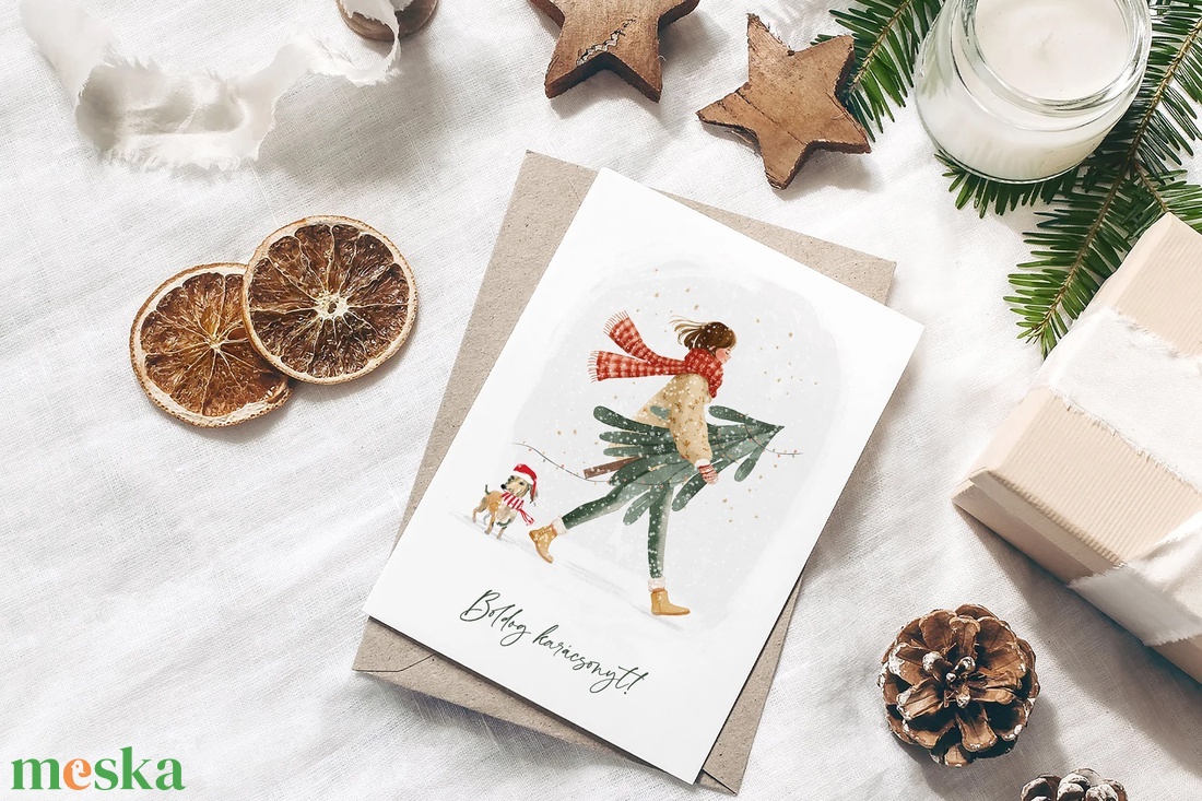 Karácsonyi képeslap, kutyás üdvözlőlap, ajándékkísérő - karácsony - karácsonyi ajándékozás - karácsonyi képeslap, üdvözlőlap, ajándékkísérő - Meska.hu