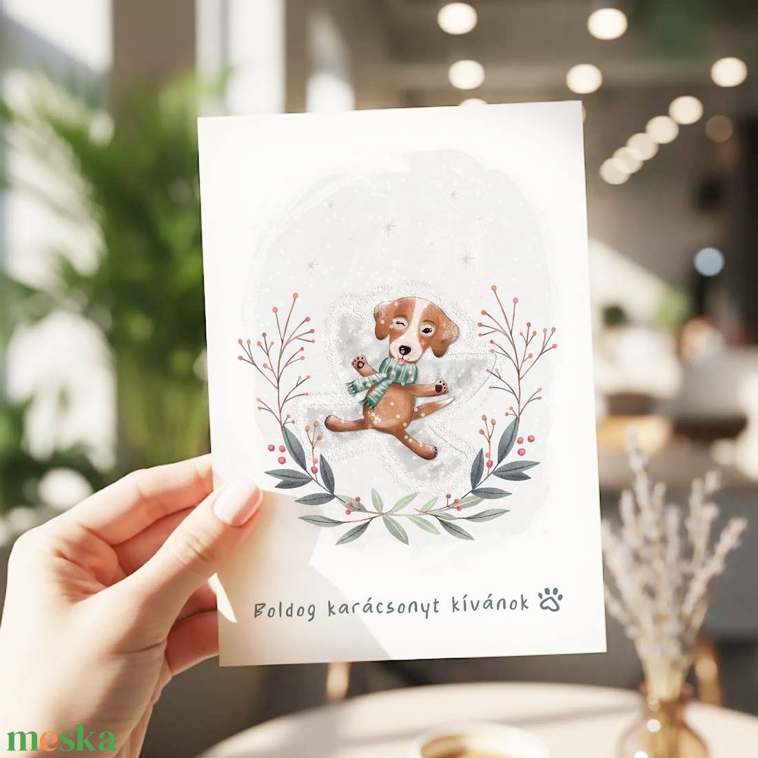 Karácsonyi képeslap, kutyás üdvözlőlap, hóangyalos ajándékkísérő szett 3 db - karácsony - karácsonyi ajándékozás - karácsonyi képeslap, üdvözlőlap, ajándékkísérő - Meska.hu