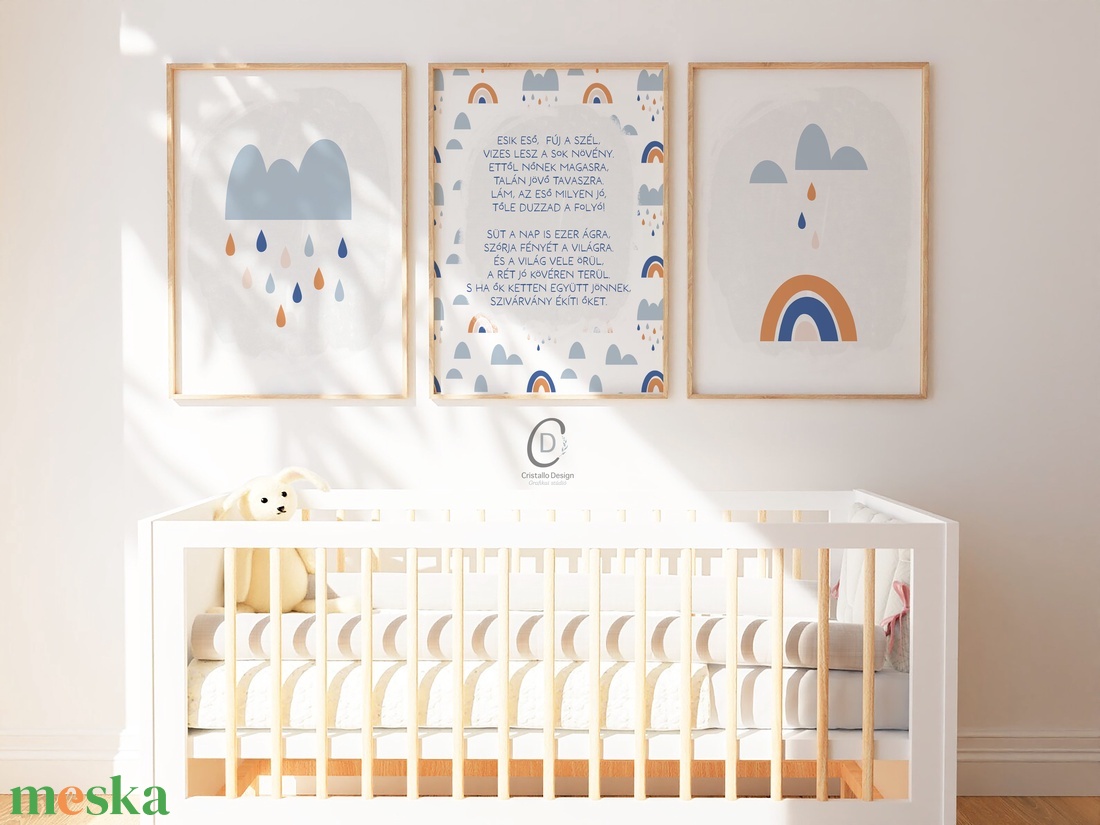 Szivárvány és esőcseppes, verses, vidám falikép szett 3db - baba - mama - babaszoba-dekoráció - babaszoba kép - Meska.hu