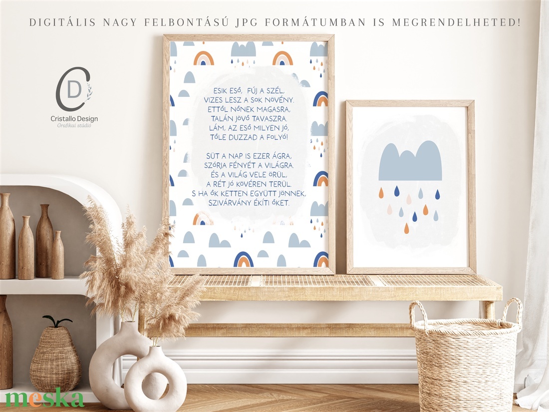 Szivárvány és esőcseppes, verses, vidám falikép szett 3db - baba - mama - babaszoba-dekoráció - babaszoba kép - Meska.hu