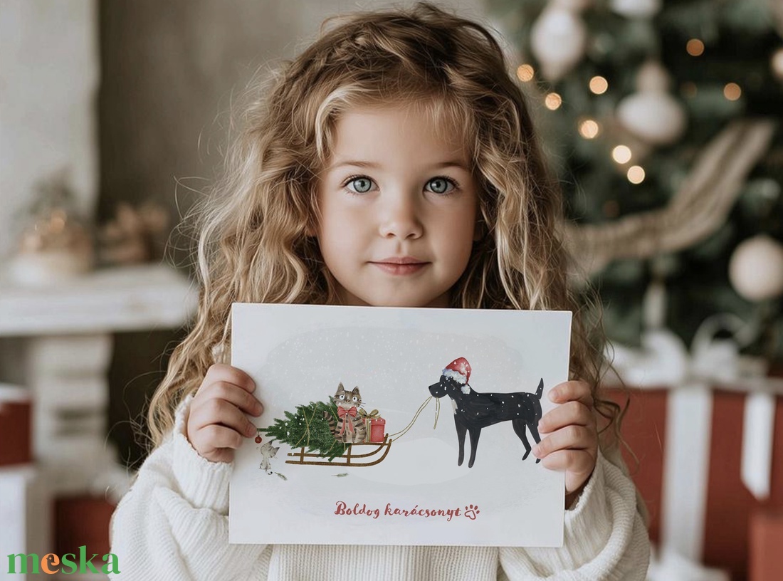 Kutyás, macskás karácsonyi képeslap, ünnepi üdvözlőlap, ajándékkísérő - karácsony - karácsonyi ajándékozás - karácsonyi képeslap, üdvözlőlap, ajándékkísérő - Meska.hu