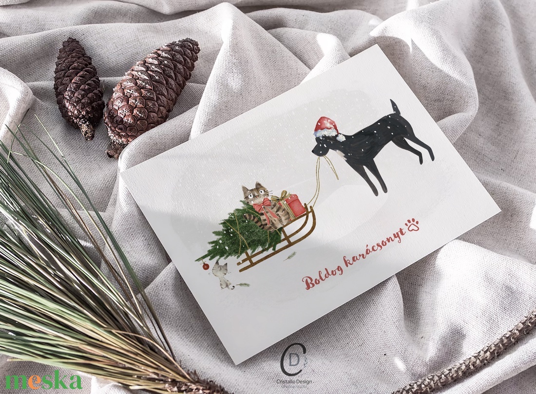 Kutyás, macskás karácsonyi képeslap, ünnepi üdvözlőlap, ajándékkísérő - karácsony - karácsonyi ajándékozás - karácsonyi képeslap, üdvözlőlap, ajándékkísérő - Meska.hu