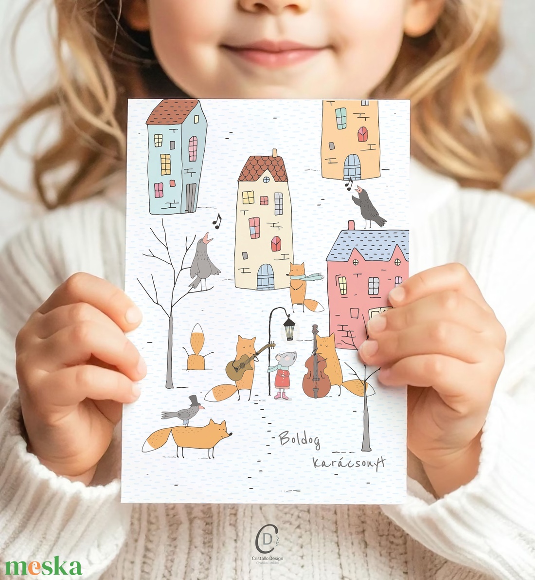 Karácsonyi képeslap, rókás üdvözlőlap, városi zenészek, ajándékkísérő  - karácsony - karácsonyi ajándékozás - karácsonyi képeslap, üdvözlőlap, ajándékkísérő - Meska.hu