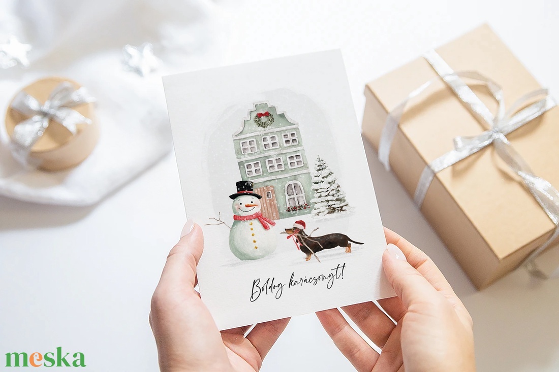 Karácsonyi képeslap, kutyás üdvözlőlap, ajándékkísérő - karácsony - karácsonyi ajándékozás - karácsonyi képeslap, üdvözlőlap, ajándékkísérő - Meska.hu