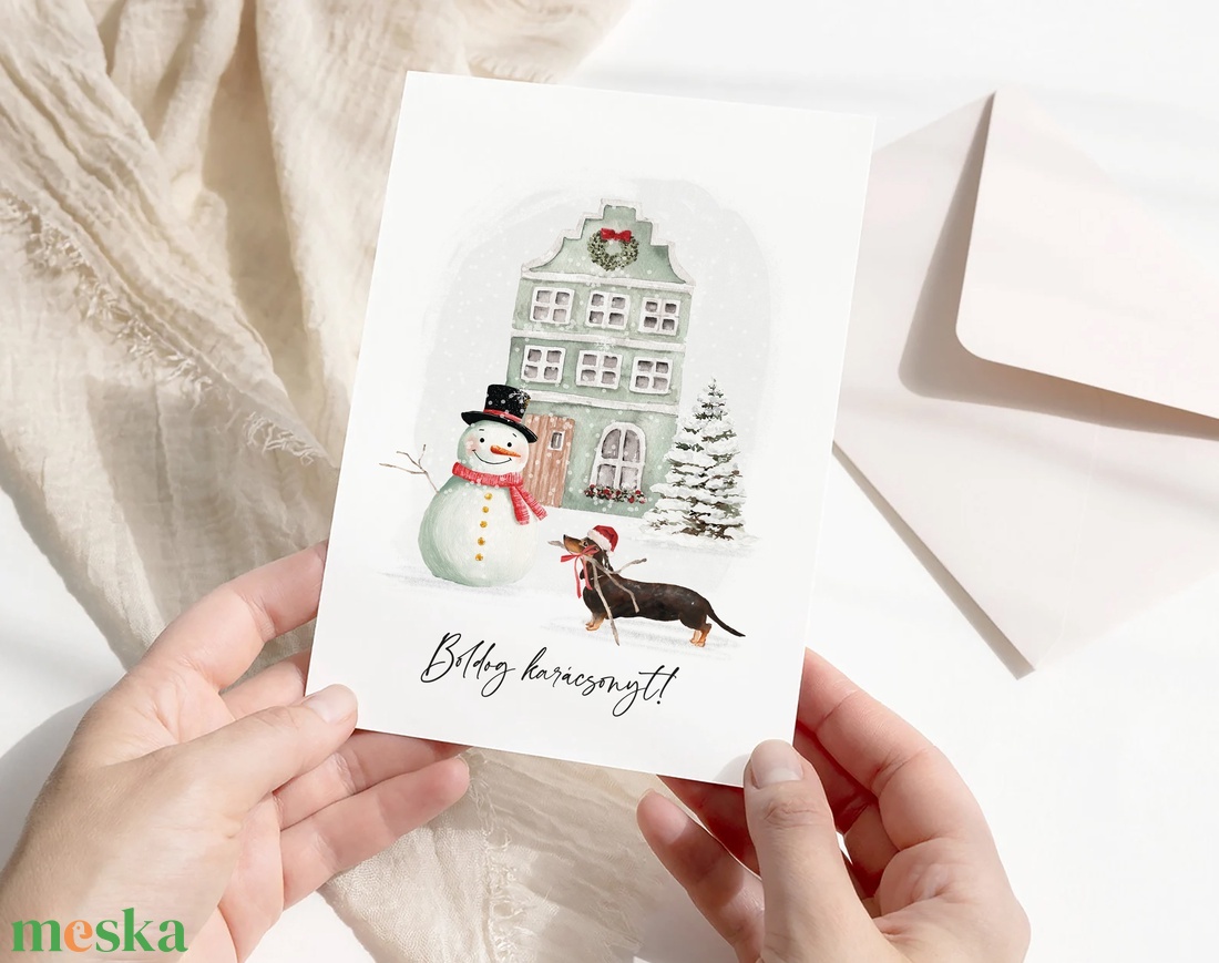 Karácsonyi képeslap, kutyás üdvözlőlap, ajándékkísérő - karácsony - karácsonyi ajándékozás - karácsonyi képeslap, üdvözlőlap, ajándékkísérő - Meska.hu
