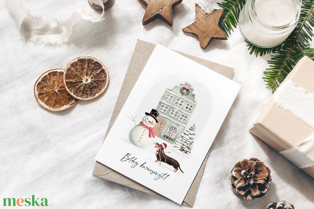 Karácsonyi képeslap, kutyás üdvözlőlap, ajándékkísérő - karácsony - karácsonyi ajándékozás - karácsonyi képeslap, üdvözlőlap, ajándékkísérő - Meska.hu