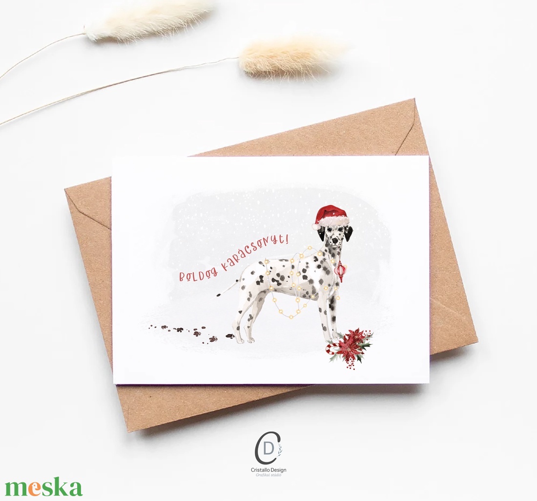 Karácsonyi képeslap, kutyás üdvözlőlap, ajándékkísérő - karácsony - karácsonyi ajándékozás - karácsonyi képeslap, üdvözlőlap, ajándékkísérő - Meska.hu