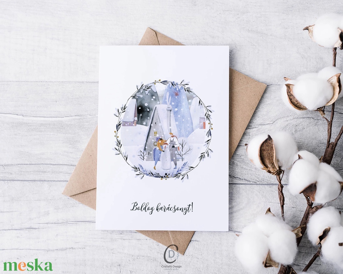 Karácsonyi képeslap, téli üdvözlőlap, hóemberes ajándékkísérő  - karácsony - karácsonyi ajándékozás - karácsonyi képeslap, üdvözlőlap, ajándékkísérő - Meska.hu