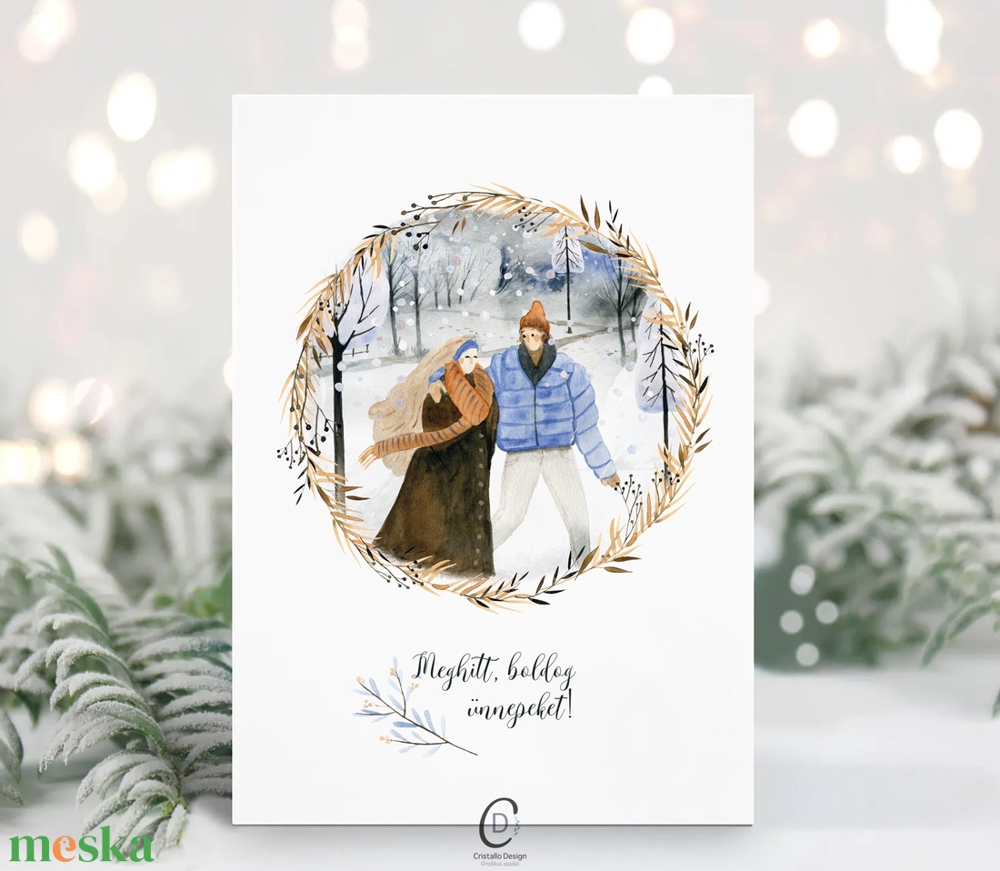 Karácsonyi képeslap, téli üdvözlőlap, páros ajándékkísérő  - karácsony - karácsonyi ajándékozás - karácsonyi képeslap, üdvözlőlap, ajándékkísérő - Meska.hu