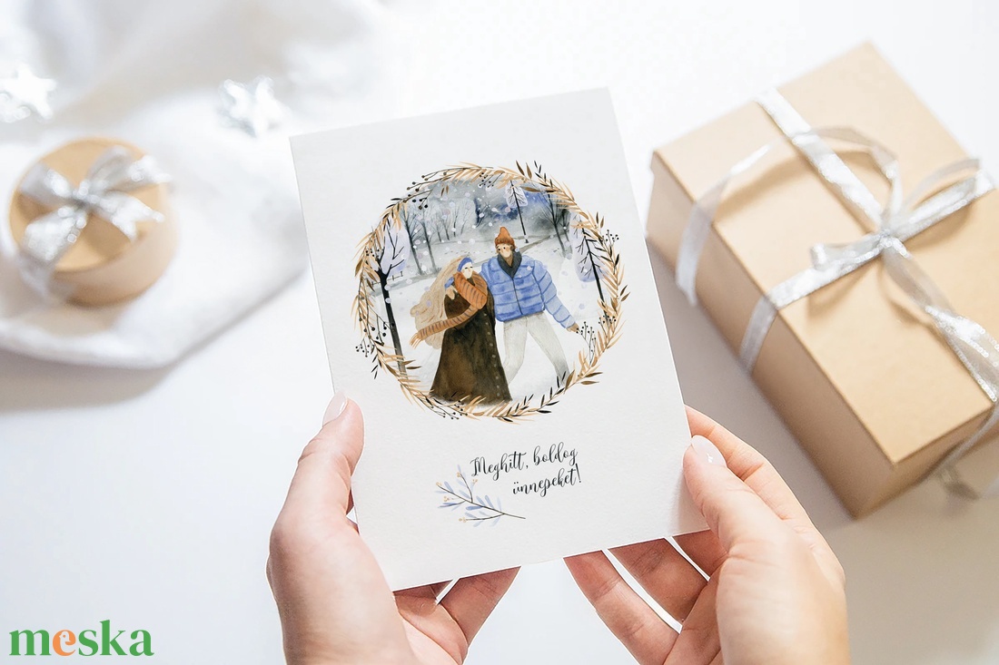 Karácsonyi képeslap, téli üdvözlőlap, páros ajándékkísérő  - karácsony - karácsonyi ajándékozás - karácsonyi képeslap, üdvözlőlap, ajándékkísérő - Meska.hu