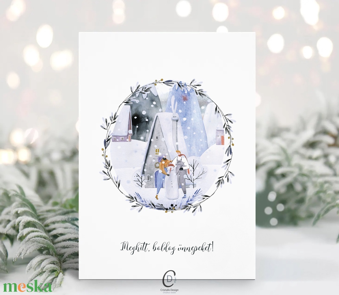 Karácsonyi képeslap, téli üdvözlőlap, hóemberes ajándékkísérő  - karácsony - karácsonyi ajándékozás - karácsonyi képeslap, üdvözlőlap, ajándékkísérő - Meska.hu
