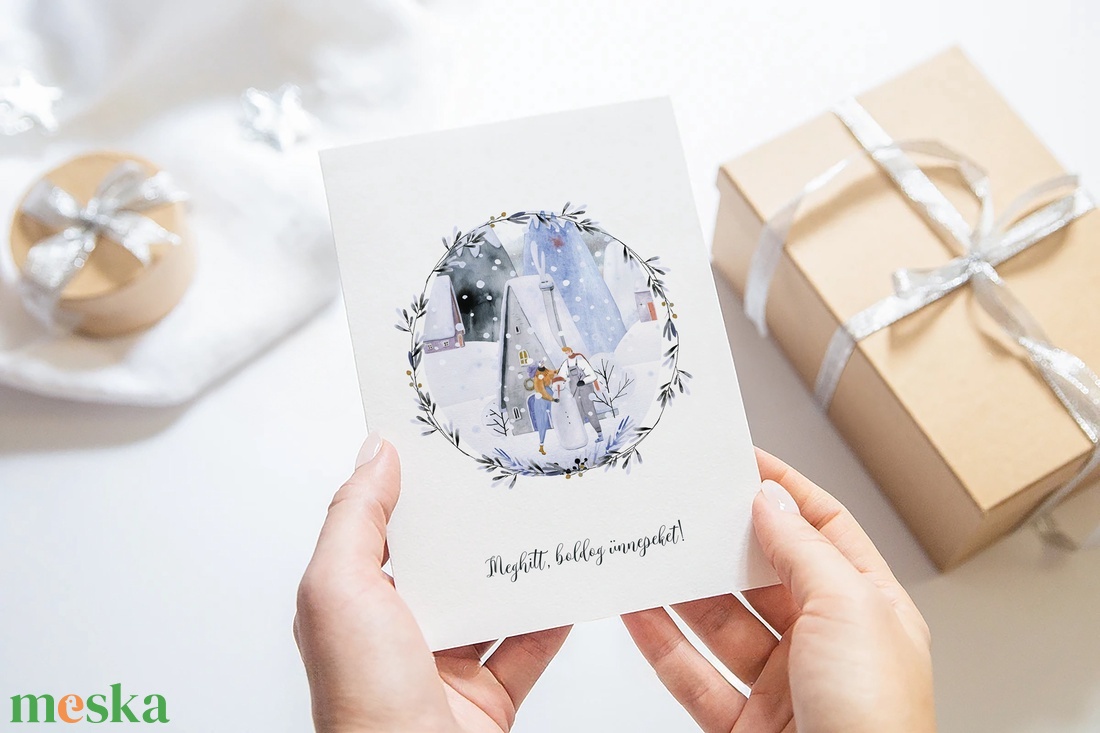 Karácsonyi képeslap, téli üdvözlőlap, hóemberes ajándékkísérő  - karácsony - karácsonyi ajándékozás - karácsonyi képeslap, üdvözlőlap, ajándékkísérő - Meska.hu