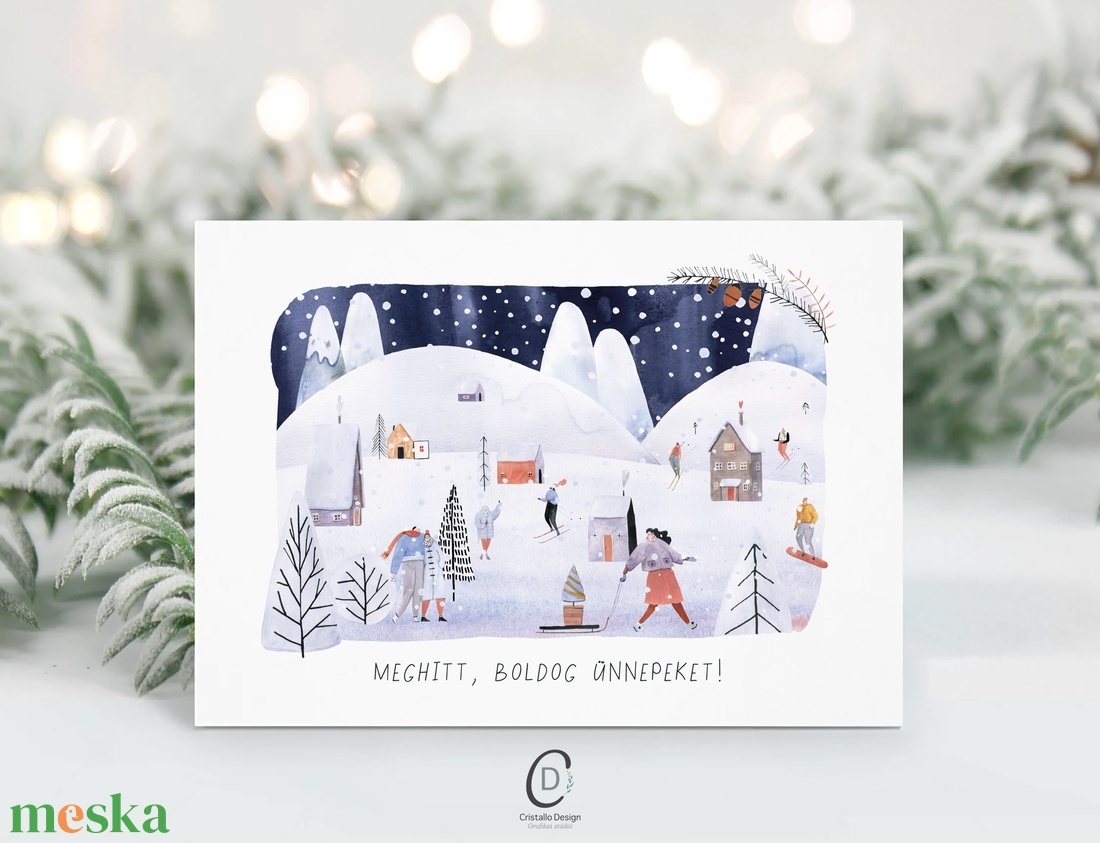 Karácsonyi képeslap, téli üdvözlőlap, síelők ajándékkísérő  - karácsony - karácsonyi ajándékozás - karácsonyi képeslap, üdvözlőlap, ajándékkísérő - Meska.hu