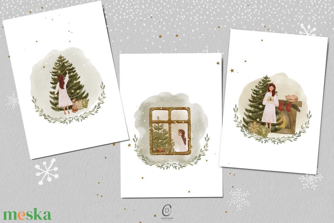 Karácsonyi képeslap, ünnepi üdvözlőlap, macskás ajándékkísérő szett 3 db - karácsony - karácsonyi ajándékozás - karácsonyi képeslap, üdvözlőlap, ajándékkísérő - Meska.hu