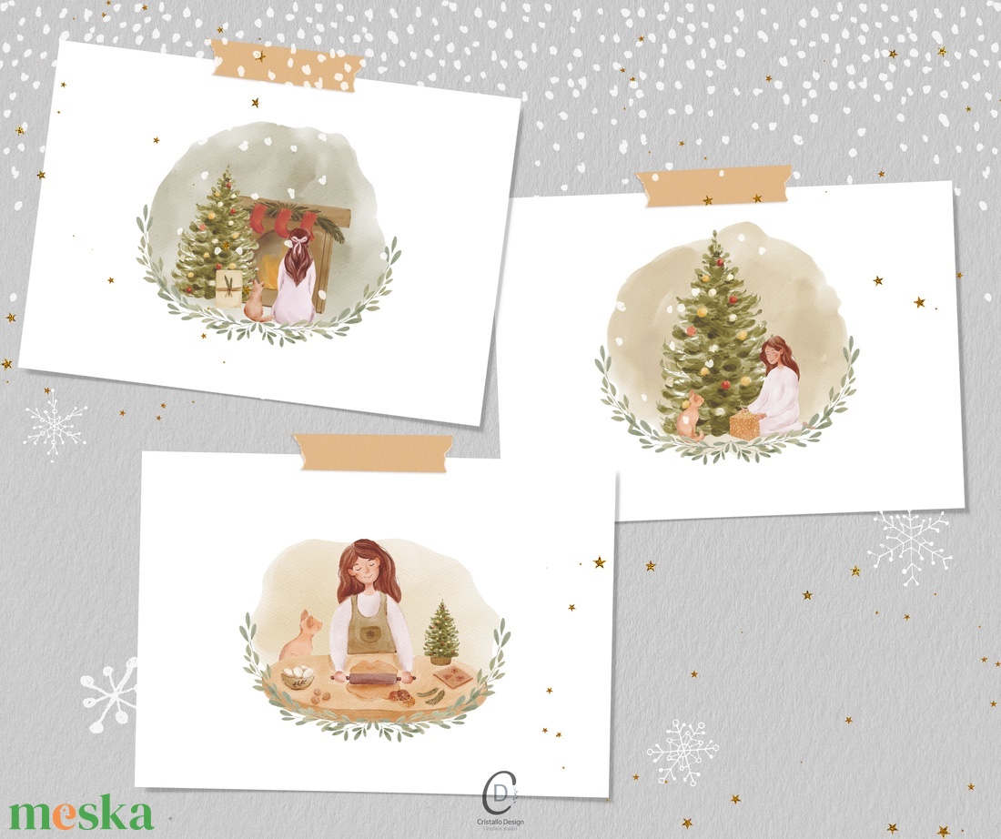 Karácsonyi képeslap, natural üdvözlőlap, macskás ajándékkísérő szett 3 db - karácsony - karácsonyi ajándékozás - karácsonyi képeslap, üdvözlőlap, ajándékkísérő - Meska.hu