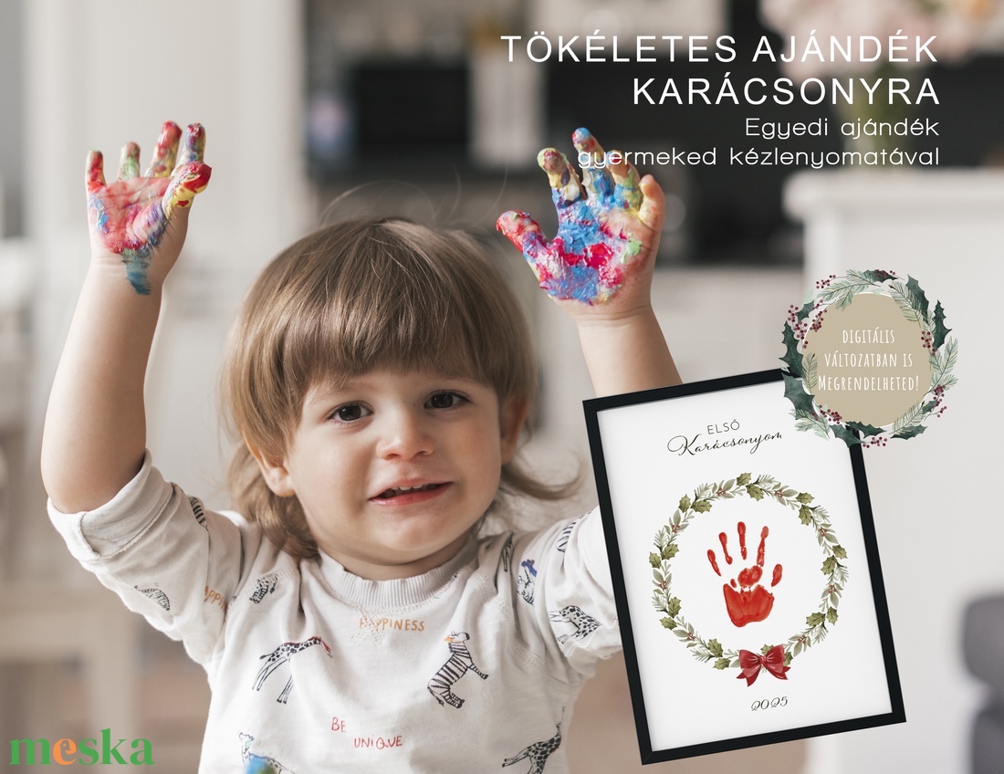 Karácsonyi ajándék, egyedi kézlenyomatos poszter, első karácsony - karácsony - karácsonyi lakásdekoráció - karácsonyi lakásdíszek - Meska.hu